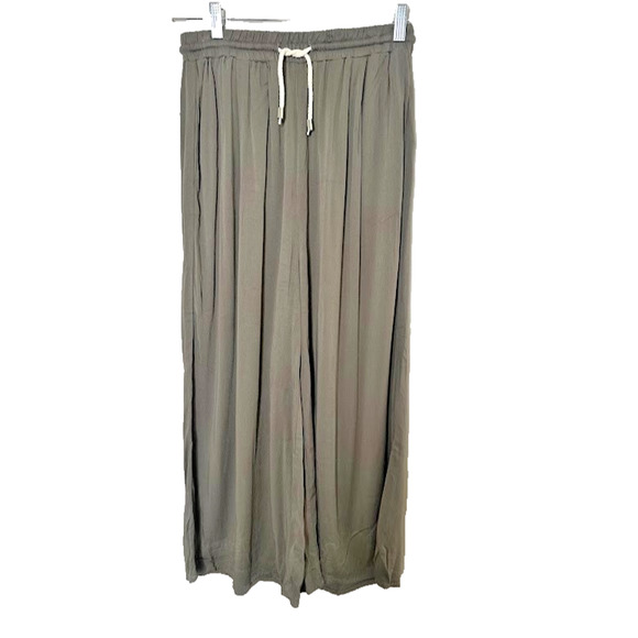 RD Style Pants Womens Small Brown Wide Leg Crop Boho Flowy Drawstring Beachy - Picture 1 of 9